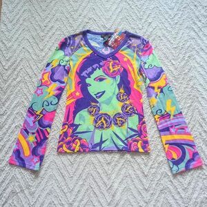 Y2K Hayes Funky Tropical Girl Birdies Graphic Top